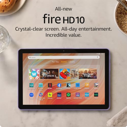 Amazon Fire HD 10 tablet, built for relaxation, 10.1" vibrant Full HD screen, octa-core processor, 3 GB RAM, latest model (2023 release), 32 GB, Lilac, without lockscreen ads - 32 GB - Without Lockscreen Ads - Lilac - Amazon Fire HD 10