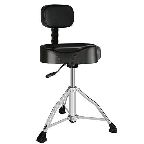 EASTROCK Drum Throne with Backrest Airlift Drum Chair Motorcycle Style Height Adjustable Heavy Duty Drum Seat with Backrest, Drum Stools with Back Rest for Drummer Adults - Saddle