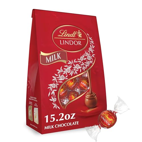 Lindt LINDOR Milk Chocolate Candy Truffles, Valentine's Day Chocolate, 15.2 oz. Bag - Milk Chocolate - 15.2 Ounce (Pack of 1)