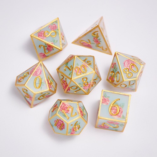 Gold Edged Rose Fairyland Resin DnD Dice Set