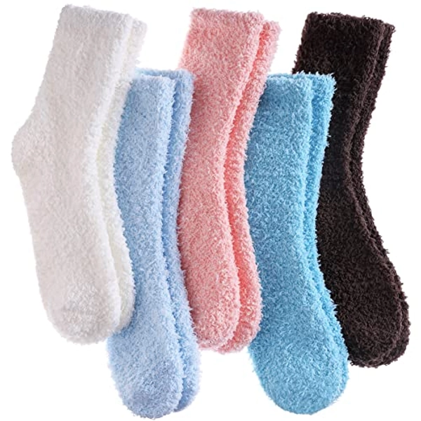 CHOWISH Womens Fuzzy Slipper Socks Super Soft Microfiber Fluffy Cozy Winter Warm Fuzzy Crew Socks