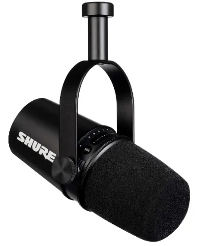 Shure MV7 USB Podcast Microphone for Podcasting, Recording, Live Streaming & Gaming, Built-In Headphone Output, All Metal USB/XLR Dynamic Mic, Voice-Isolating Technology, TeamSpeak Certified - Black