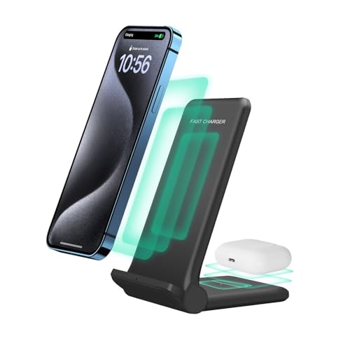 2 in 1 Wireless Charger,Foldable 20W Fast Wireless Charging Stand Compatible with iPhone 15/15 Pro/14/13/12/X/AirPods,Dual Phone Induction Charge Station for Samsung,Pixel,Xperia,LG G8(No Plug) - Black