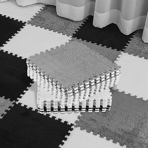  36 Pcs Plush Foam Floor Mat Square Interlocking Carpet Tiles