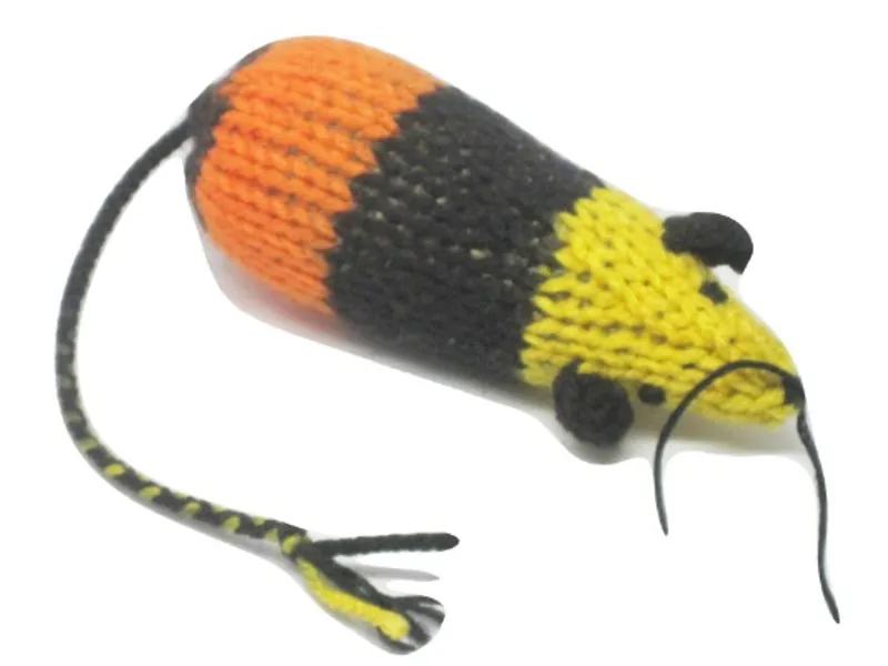 Knit Catnip Mouse Cat Toy is Orange and Yellow