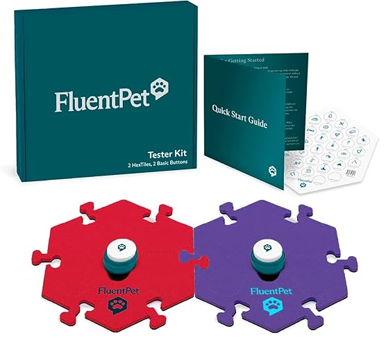 FluentPet Basic Tester Kit - Set of 2 Dog Talking Buttons with Pre-Installed Batteries & 2 HexTiles | Pet Buttons for Communication - Basic Tester Kit 2 Tiles