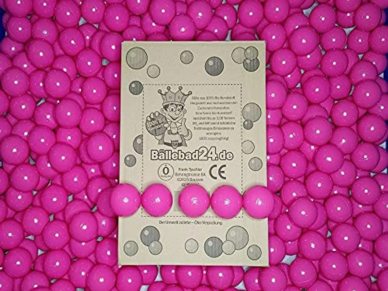 100 Bälle, Bio-Kunststoff Bällebad Bälle aus nachwachsenden Zuckerrohr - Rohstoffen, 6cm Ø, Kindergarten und Gewerbequalität - Pink