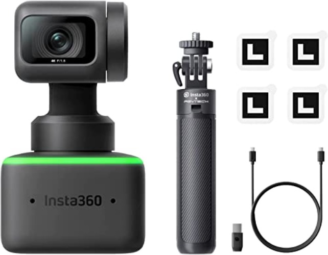 Insta360 Link Stativ-Kit PTZ 4K Webcam mit 1/2"-Sensor, KI-Tracking, Gestensteuerung, HDR, Mikrofonen mit Rauschunterdrückung, Spezialmodi, Webcam für Laptop, Videokamera für Videokonferenzen - Stativ-Kit