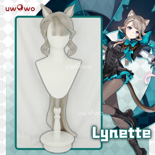Uwowo Game Genshin Impact Fontaine Lynette Cosplay Wig Silver Highlighted Long Hair With Ears