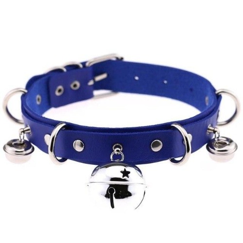 Pleather Cat Bell Collar - Blue