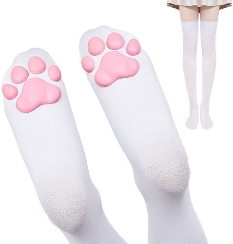 Pink Cat Paw Pad Thigh High Socks