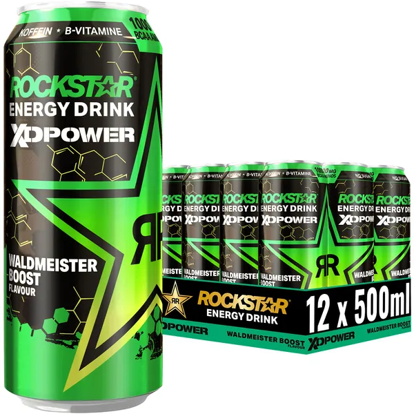 Rockstar XD Power Waldmeister Boost - Koffeinhaltiges Erfrischungsgetränk für den Energie Kick, EINWEG (12x 500ml)