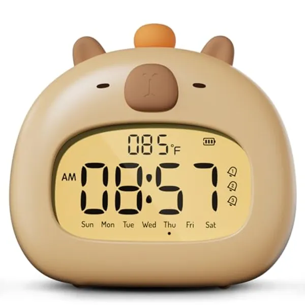 WANIDEA Capybara Alarm Clock for Kids, Ready to Rise Children's Sleep Trainer,Cute Capybara Clock Dimming Night Light, OK to Wake Alarm Clock for Toddlers Boys Girls