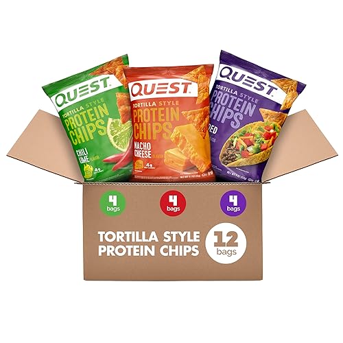 Quest Nutrition Tortilla Style Protein Chips Variety Pack, Chili Lime, Nacho Cheese, Loaded Taco, 1.1 Ounce (Pack of 12) - Nacho, Loaded Taco, Chili Lime - 1.10 Ounce (Pack of 12)