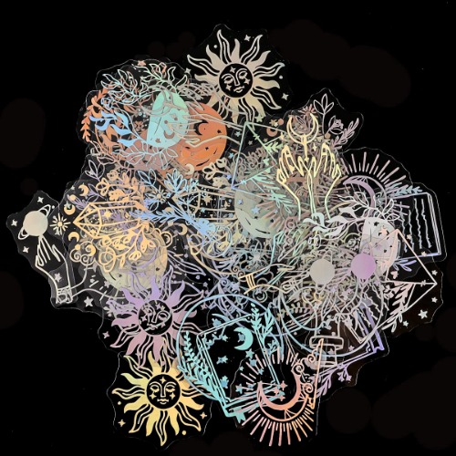 MCZLOG 45Pcs Holographic Stickers, Self-Adhesive Transparent Stickers Label, Vintage Magic Theme Sticker Decorative Decals, Resin Stickers for Scrapbooking Bullet Journal Planner Water Bottles Laptops - Magic Collection (45pcs)