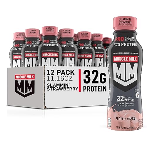 Muscle Milk Pro Advanced Nutrition Protein Shake, Knockout Chocolate, 11.16 Fl Oz (Pack of 12), 32g Protein, 1g Sugar, 16 Vitamins & Minerals, 5g Fiber, Workout Recovery, Energizing Snack, Packaging May Vary
