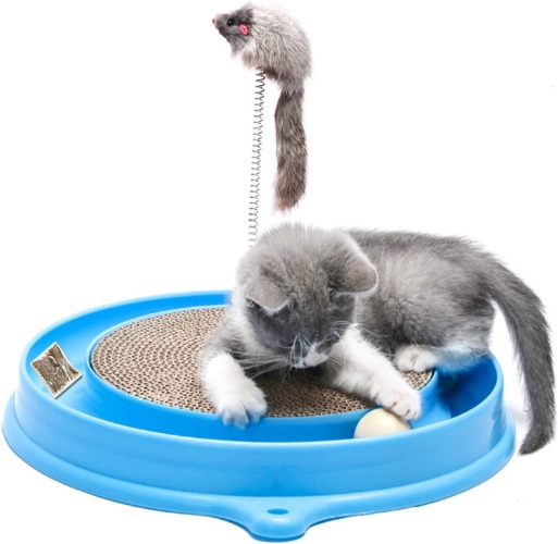 AUOON Cat Scratcher Toy, Cat Toy, Scratch pad,Scratching Toy,Post Pad Interactive Training Exercise Mouse Play Toy with Ball - Blue