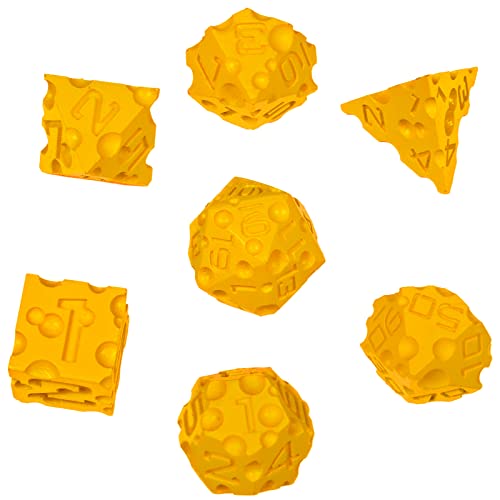 DND Cheese Dice 3D Printed 7PCS Polyhedral Food Themed Dice Set Great for Dungeons and Dragons, Pathfinder, Tabletop RPG, MTG Game - Cheese