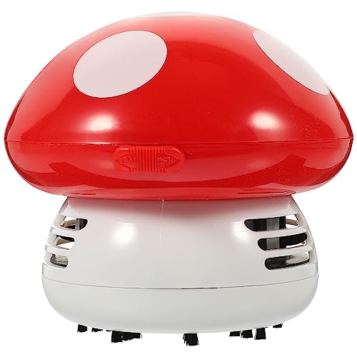 VOSAREA Mini Desktop Vacuum Desk Dust Cleaner Cute Mushroom Shaped Portable Sweeper for Cleaning Dust Hairs Crumbs Laptop Car - Red