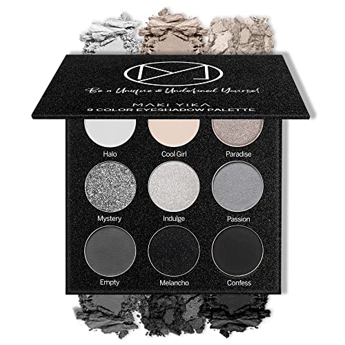 MAKI YIKA Black Grey Smoky Eyeshadow Palette, Matte Black White Gray Silver High Pigmented Smokey Eye Shadow, 9 Colors Long Lasting Shimmer Powder Makeup Palette For Goth Look (Black) - Black