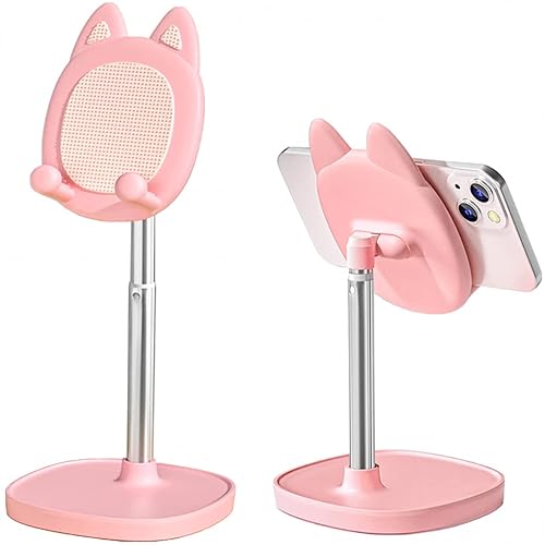 Hearsky Cute Cat Phone Stand, Cat Head Cell Phone Holder for Desk,Angle&Height Adjustable Compatible with All Smartphone,iPhone,Samsung,Tablet,iPad-Pink - Cat Pink