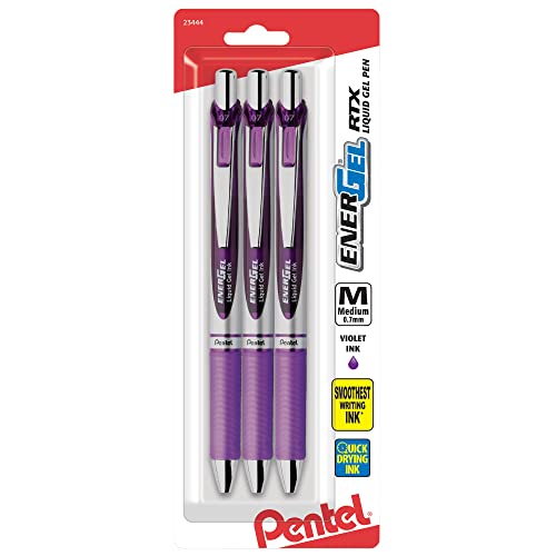 Pentel® EnerGel® Deluxe RTX Gel Pens, Medium Point, 0.7 mm, Assorted Barrels, Violet Ink, Pack Of 3 - Violet