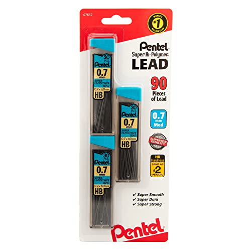 Pentel® Super Hi-Polymer® Leads, 0.7 mm, Medium, HB, 30 Leads Per Tube, Pack of 3 Tubes - 0.7 mm (Pack of 3) - 30 Count (Pack of 3)