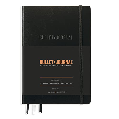 LEUCHTTURM1917 The Official Bullet Journal Edition 2 - Notebook Built for BuJo, Medium A5 204 Pages of 120gsm Paper, With Bujo Pocket Guide (Black) - Black