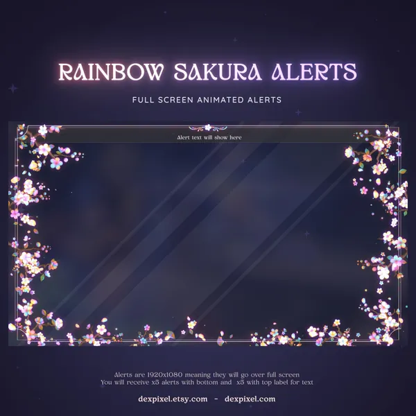 Rainbow Sakura Cherry Blossom Animated Stream Alerts | Iridescent Aesthetics Floral Alerts | Twitch | Vtuber Magic | Holographic Alerts