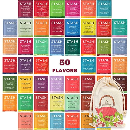 Stash Tea Sampler  Assorted Variety Pack Gift Set -  50 Different Flavors in Cotton Pouch 