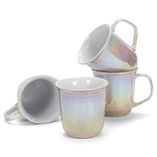Elanze Designs Purple With Cream Glossy Rainbow Glaze 17 ounce Stoneware Coffee Cup Mugs - Set of 4 