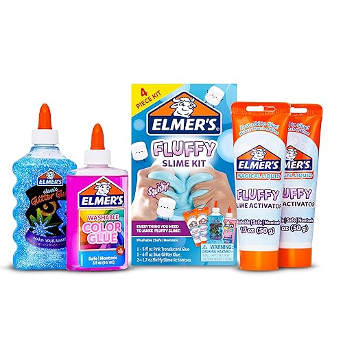 Elmer’s Fluffy Slime Kit, Includes Elmer’s Translucent Color Glue, Elmer’s Glitter Glue, Elmer’s Fluffy Slime Activator, 4 Count - Fluffy Slime Kit
