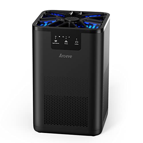 AROEVE Air Purifiers for Bedroom Air Purifier With Aromatherapy Function For Pet Smoke Pollen Dander Hair Smell 20dB Air Cleaner For Bedroom Office Living Room Kitchen, MK06- Black - Black
