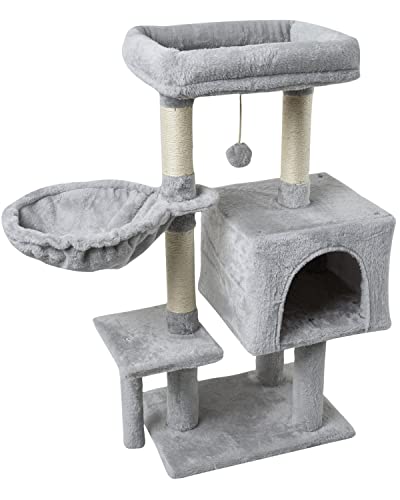 FISH&NAP Cute Cat Tree Kitten Cat Tower for Indoor Cat Condo Sisal Scratching Posts with Jump Platform Cat Furniture Activity Center Play House Grey - Grey