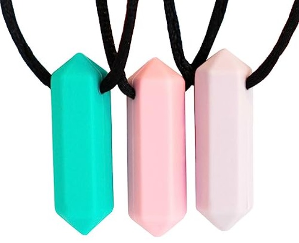 Tilcare Chew Chew Sensory Necklace – Best for Kids or Adults That Like Biting - Perfectly Textured Silicone Chew Necklaces - turquoise / pink / purple