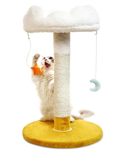 Happi N Pets 28" Large Size Cloud Cat Scratching Post with Bed, Cat Tree Tower for Indoor Cats, Nature Sisal Cat Scratcher with Soft Perch for Kitten & Adult Cats, Cat Activity Tree with Toys - 28"