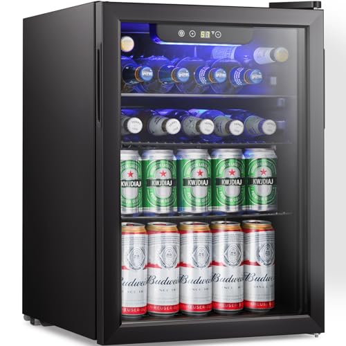 Antarctic Star 2.6cu.ft Mini Fridge 100 Can Beverage Refrigerator Wine Cooler/Cabinet Small Beer Soda Glass Door Counter Top Bar Fridge Freestanding Black - 2.6Cu.Ft