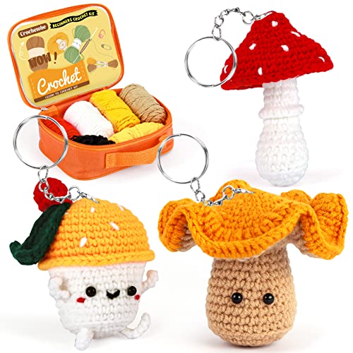 Crochetobe Crochet Kit for Beginners - Mushroom Crochet Kit, Beginner Crochet Kit for Adults with Detailed Tutorials, Complete Crochet Kit for Beginners Adults(Patent Product)