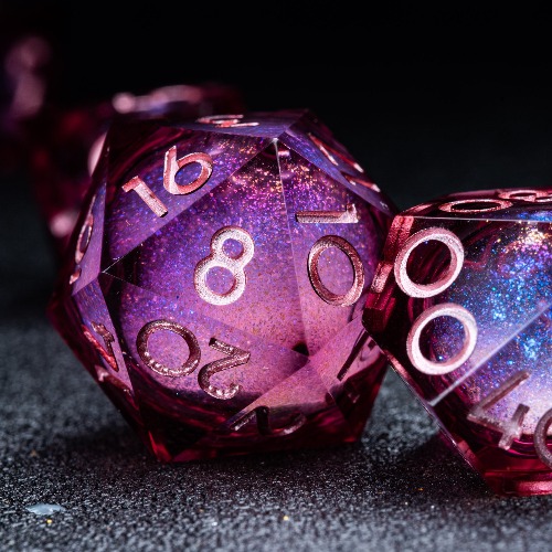 URWizards D&D Starry Liquid Heart Resin Engraved Dice Set Wine | A full set of dice / F words