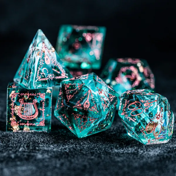 URWizards D&D Resin Eternally Forest Engraved Dice Set Bard Style | Full Set of Dice