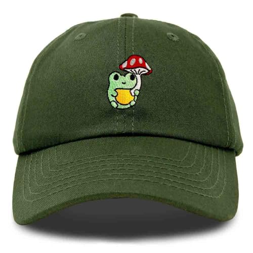 DALIX Mushroom Frog Embroidered Dad Cap Cotton Baseball Hat Women - One Size - Olive