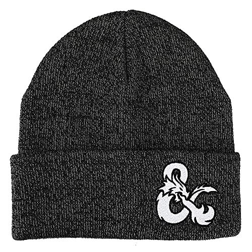 Dungeons and Dragons Game Striped Red Marled Embroidery Logo Knitted Beanie Hat for Winter - Black