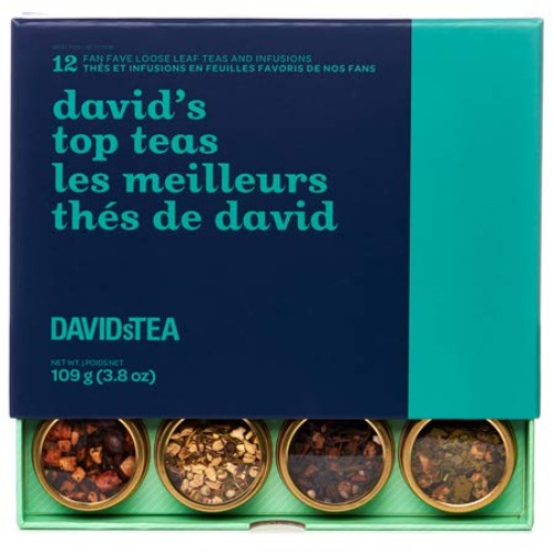 DAVIDsTEA David’s Top Teas Sampler, Loose Leaf Tea Gift Set, Assortment of 12 Fan Favourite Teas, 109 g / 3.8 oz - David's Top Tea's Tea Sampler
