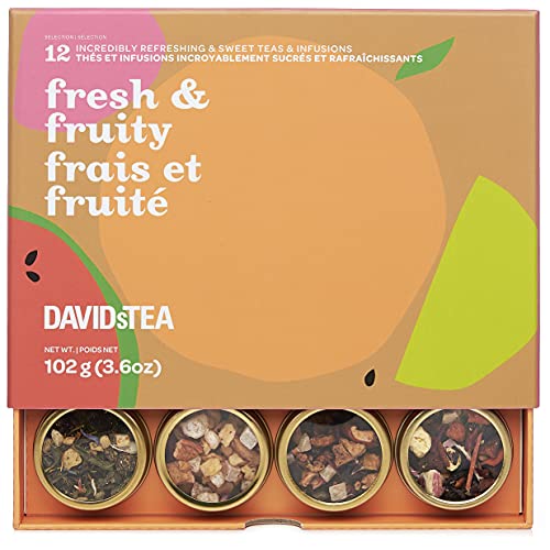DAVIDsTEA Fresh & Fruity Tea Sampler, Loose Leaf Tea Gift Set, Assortment of 12 Fruity Teas and Infusions, 102 g / 3.6 oz - Fresh & Fruity Tea Sampler