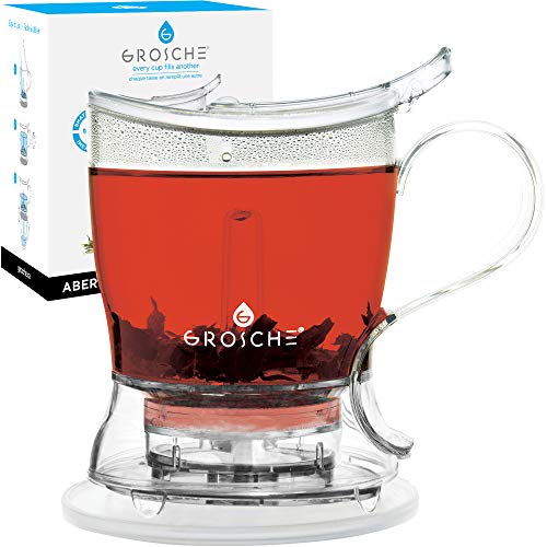 GROSCHE Aberdeen Tea Infuser Teapot & Smart Tea Maker - BPA-Free, Drip-Free Design | Coaster | Easy Brew | Easy Clean Steeper (17.7 oz - 525 ml) - 17.7 fl oz - Clear