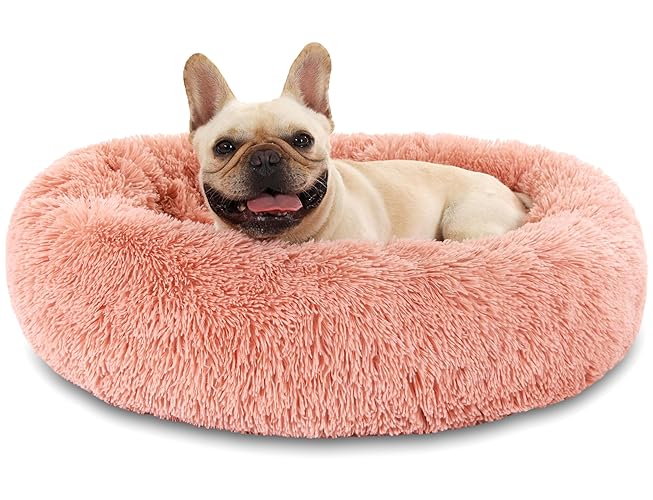 Cama Perro Antiestres Redonda Cama para Gatos de Felpa de Piel Sintética Esponjosa [S, Ø60cm] Cama Perros Medianos Cama para Mascotas Gatos y Perros con Fondo Resistente al Agua y Antideslizante - Ø80cm - XXL (Mascotas≤25 kg) - Rosa