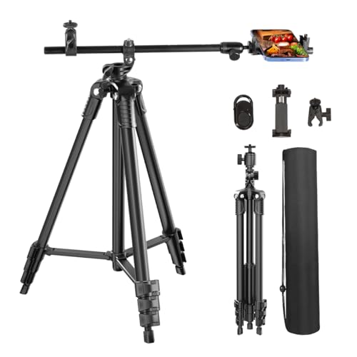Phone Tripod, Arsoer 67" Adjustable Height Tripod with Horizontal Column and Removable Clip Mount for Overhead Shot, 360° Rotation Tripod Stand with Wireless Remote/Carry Bag for Camera/iPhone/Webcam