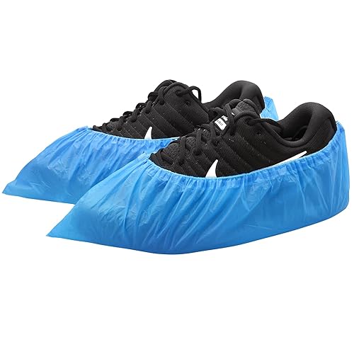 Hitituto Shoe Covers Disposable Non-slip for Indoors -200 Pieces (100 Pairs) Waterproof Premium CPE Booties Shoes Protectors Coverings, fits up to size 11 US Men and 13 US Women, Blue, Large - Cpe 200 Pcs.