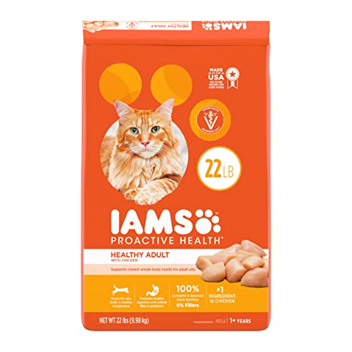IAMS PROACTIVE HEALTH Adult Healthy Dry Cat Food with Chicken Cat Kibble, 22 lb. Bag - Dry Food - Chicken - 22 Pound (Pack of 1)