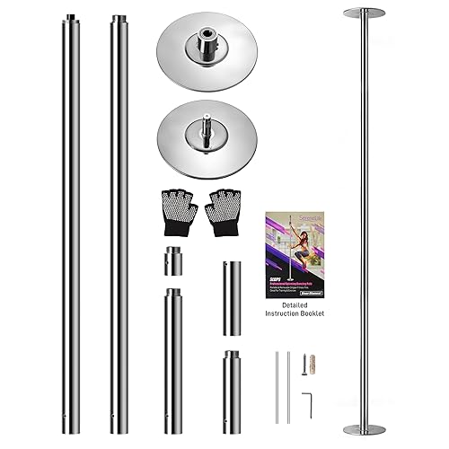 SereneLife Professional Spinning Dance Pole, 45mm Portable Exercise Pole for Fitness – Durable Steel Build, Anti-Rust Finish, Suitable for Home, Club, Gym, Party, Pub - Chrome